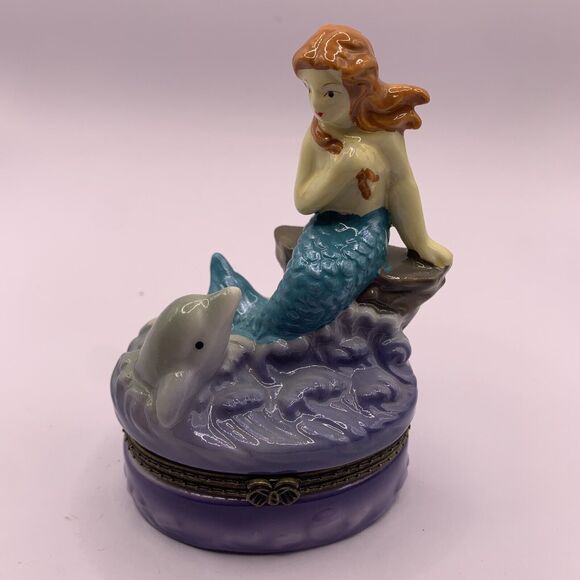 Porcelain Hinged Trinket - Mermaid - Picture 1 of 5